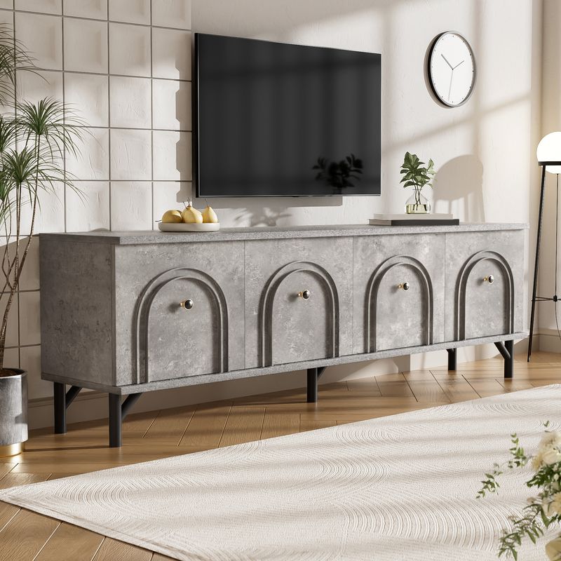 Modernes 4-türiges TV-Board In Grau, 160 Cm, Con Soft-Close-Scharnieren, Für Wohnzimmer_voghion.com