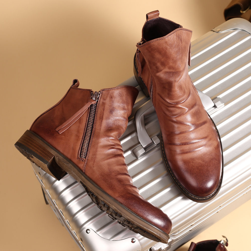 Vintage Martin-Stiefel für Herren. Britische High-Top-Stiefeletten mit Reißverschluss für Herren, einfache lässige Lederschuhe, Trend-Herrenstiefel. Vintage-Stiefel_voghion.com
