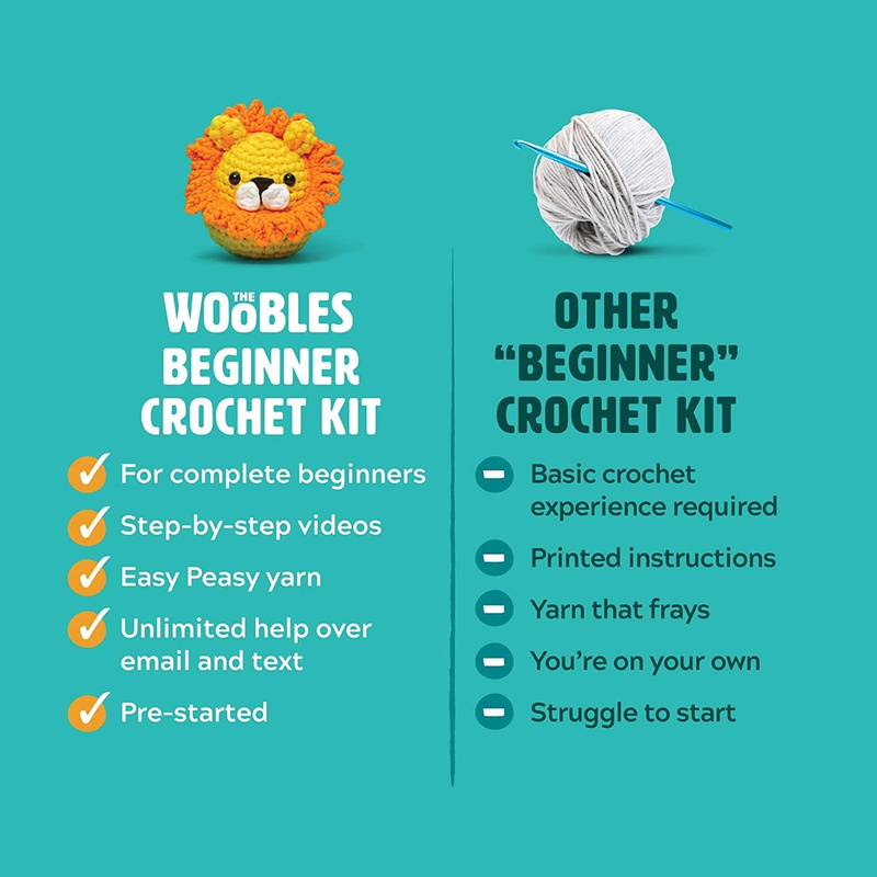 The Woobles Beginners Crochet Kit with Easy Peasy Yarn as seen on Shark Tank - Crochet Kit for Beginners with Step-by-Step Video Tutorials _voghion.com
