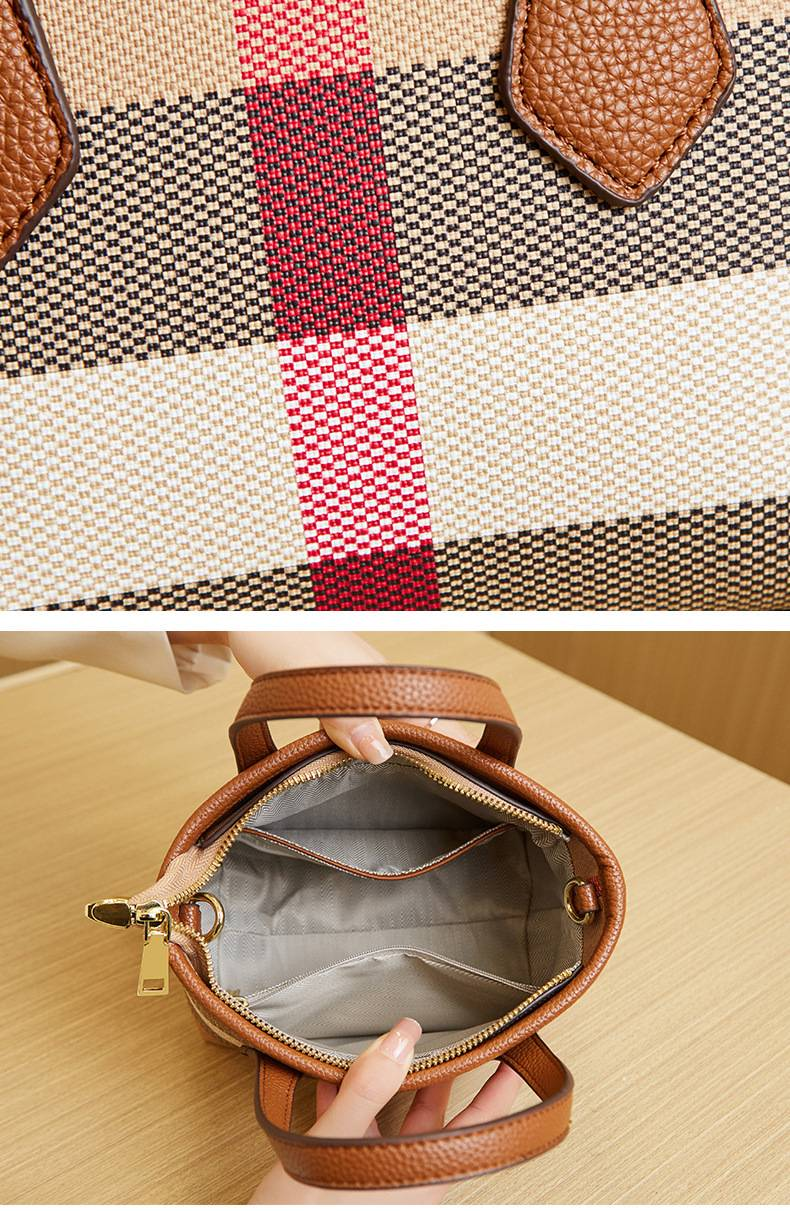 Nuova borsa a secchiello mini cestino Borsa a tracolla di lusso leggera stampata a quadri moda Europa e Stati Uniti_voghion.com