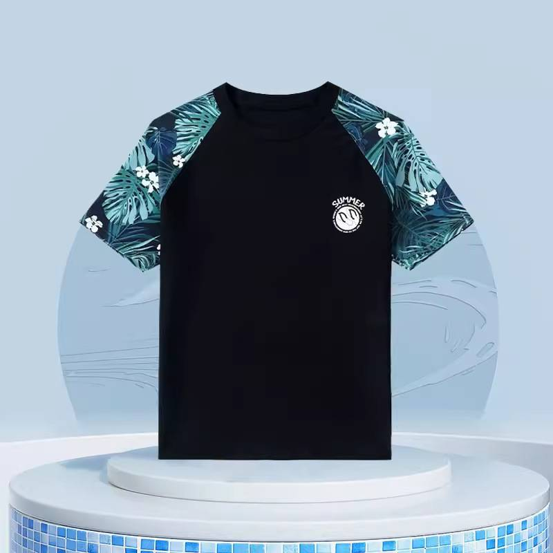 Maillot de bain deux pièces à la mode, grande taille, à angle plat, imprimé anti-embarras, short de natation sportif, température Quan_voghion.com