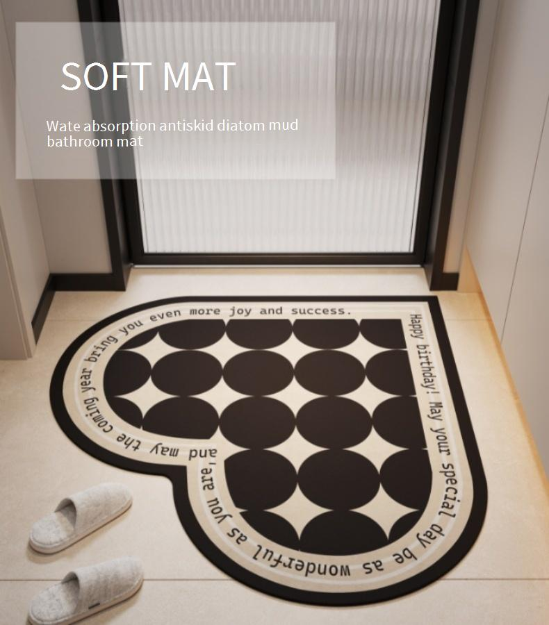 Heart-Shaped Diatomite Bath Mat - Super Absorbent & Quick-Drying Non-Slip Foot Pad For Bathroom, Toilet & Entryway, Natural Stone Floor Mat_voghion.com
