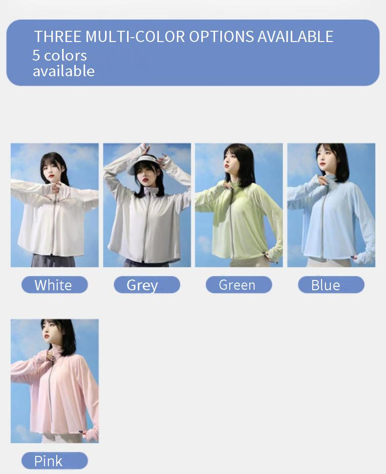 Giacca da donna con protezione solare UPF50+ - 92% seta ghiacciata, collo alto con fori per i pollici, leggera e traspirante, per ciclismo/spiaggia/attività all'aperto._voghion.com