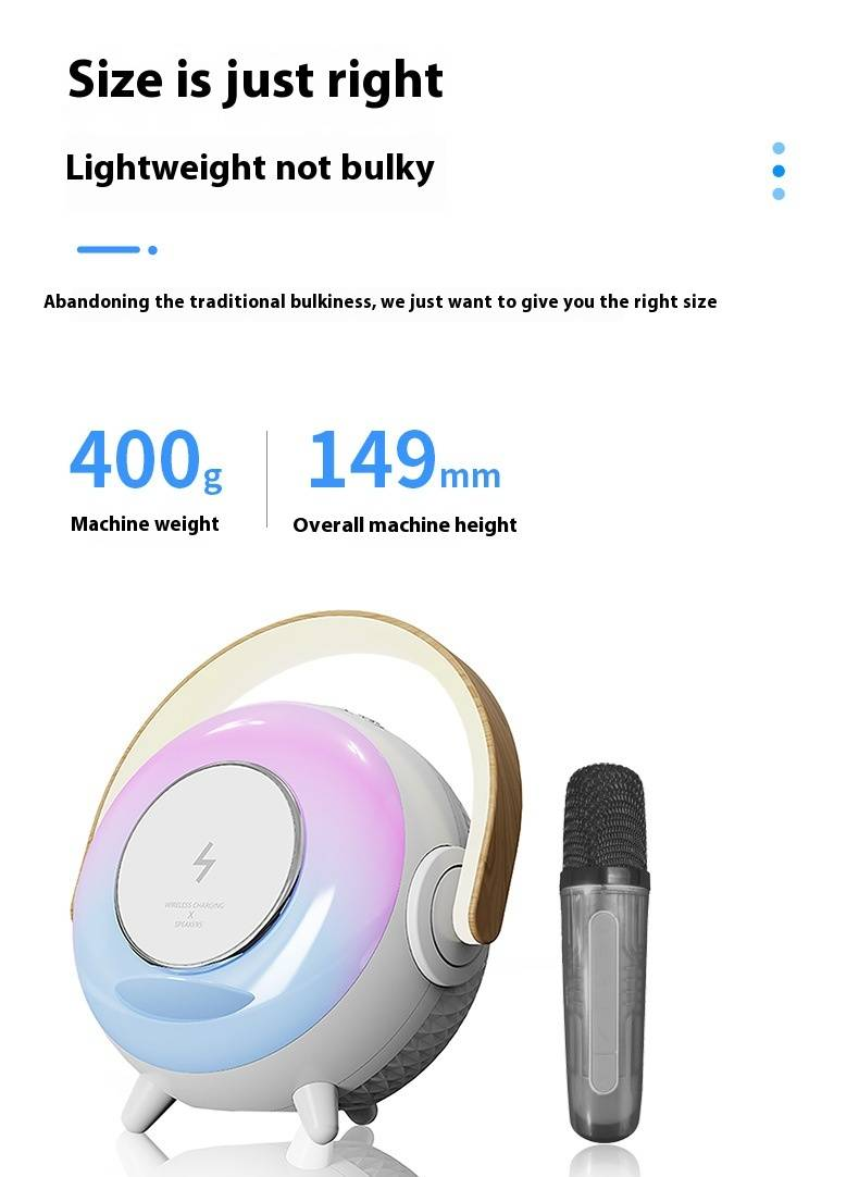 Wireless Charging Bluetooth Speaker With Microphone & LED Night Light - Desktop Karaoke Speaker For Home Use_voghion.com