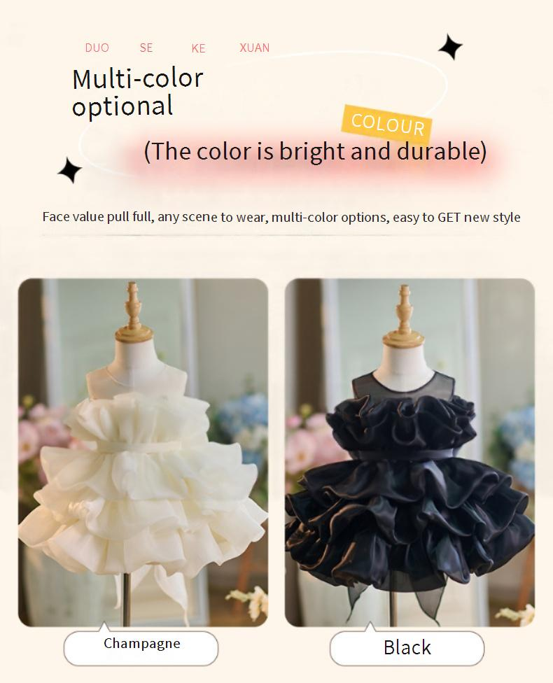 Elegante abito da principessa per bambina - Abito da ballo in tulle nero e champagne per feste di compleanno e recital di pianoforte_voghion.com