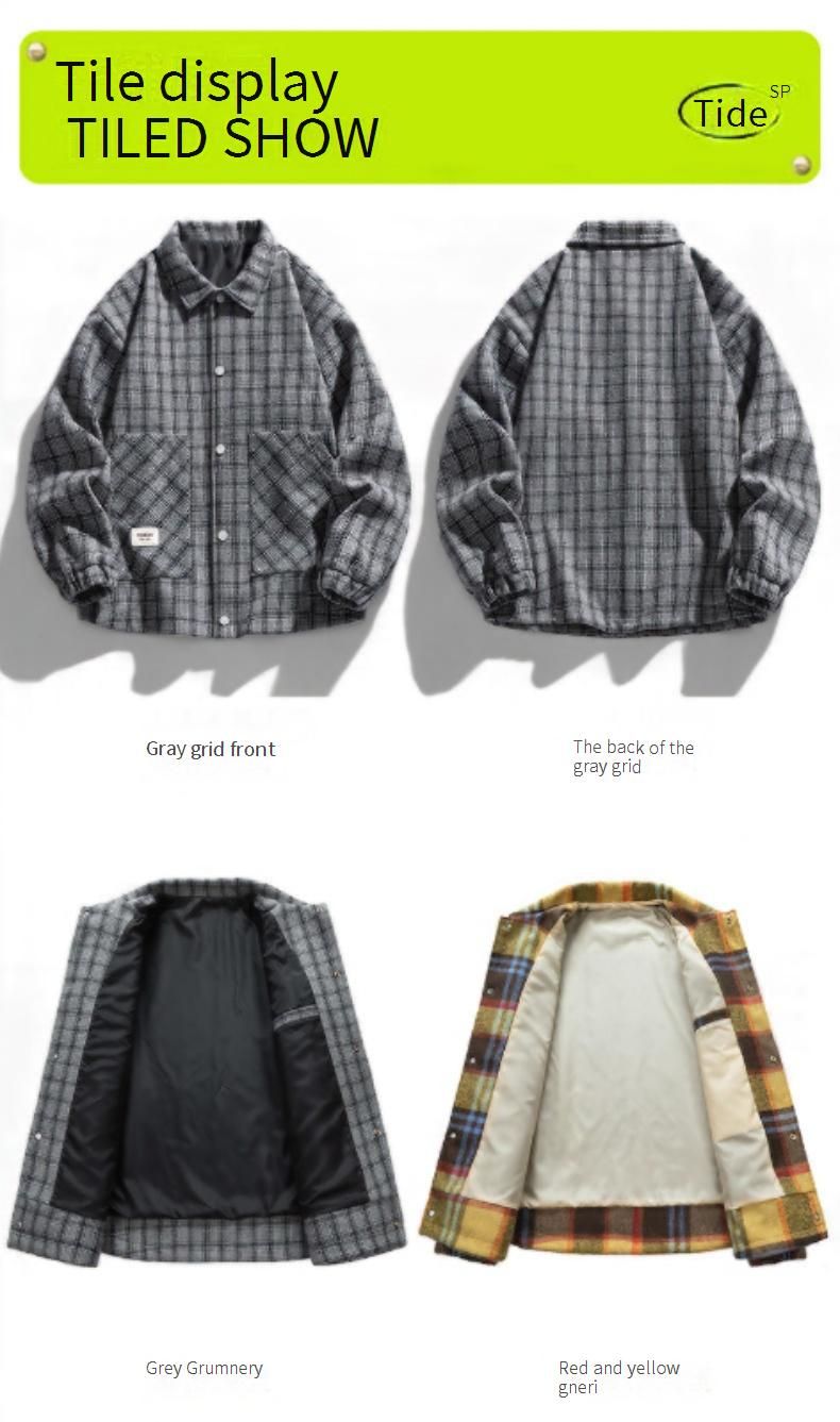 Men's Oversized Houndstooth Jacket - Lightweight Knit-Blend Spring/Fall Coat, Trendy Checkered Casual Outerwear (Gray/ Khaki/ Red-Yellow Plaid)_voghion.com