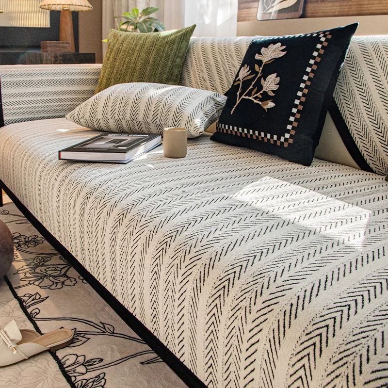 Ensemble de housses de canapé en chenille haut de gamme de Hongyuan Fashion – Protections de canapé antidérapantes à maintien sûr, coussins de canapé minimalistes toutes saisons_voghion.com