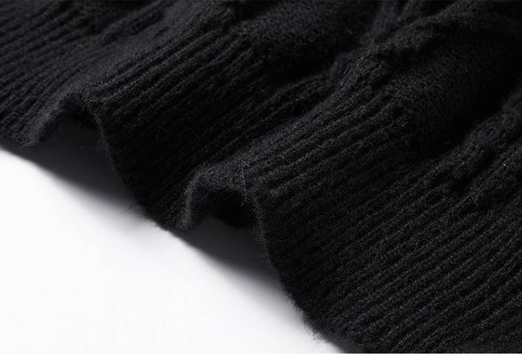 Men's Cable Knit Sweater - Oversized Casual Pullover With Ribbed Hem For Autumn/Winter (Black/Cream, M-Xxl)_voghion.com