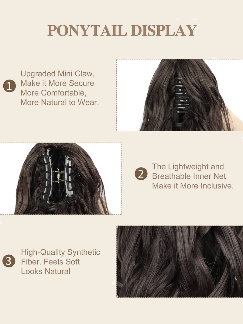 Artiglio per estensione coda di cavallo Clip per mascella riccia ondulata corta e spessa in coda di cavallo Capelli finti Parrucchino sintetico dall'aspetto morbido e naturale_voghion.com