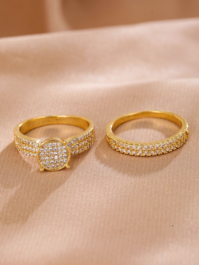Anello da donna con tre file di zirconi in oro vero placcato elettroliticamente, anello di coppia maschile e femminile, gioielli_voghion.com