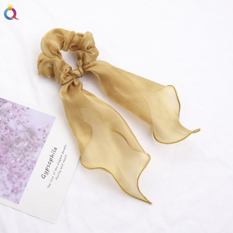 Elástico de cabelo com fita de cetim - Acessórios de cabelo com laço elegante para mulheres (cor sólida, ajustável, antiderrapante)_voghion.com