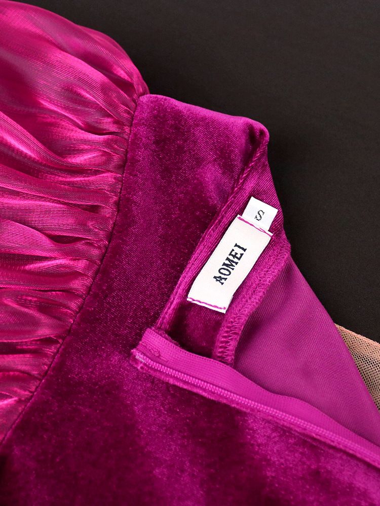 Női ruházat Plus size lámpás ujjú hasított ruha Új őszi világos, érett stílusú V-nyakú ruha vintage ruha_voghion.com