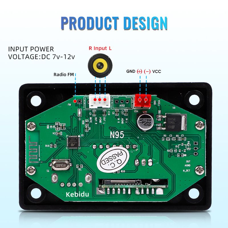 80W Bluetooth 5.0 Car WMA Decoder Board 2*40W Amplifier USB AUX FM Radio MP3 Player Color Screen With Remote Control_voghion.com