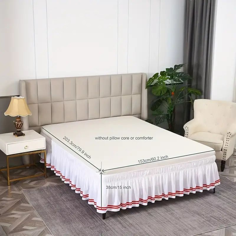 Gonna da letto elasticizzata aderente - Volant antipolvere tinta unita e a righe (tessuto antipiega con tasche profonde per letto matrimoniale/king size, facile da installare)_voghion.com