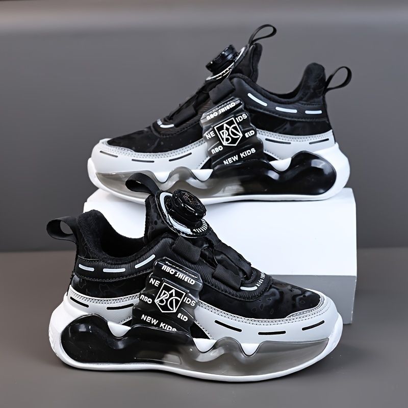 Scarpe da basket alte alla moda per ragazzi con fibbia girevole, comode scarpe da ginnastica antiscivolo e ammortizzanti per bambini all'aperto_voghion.com