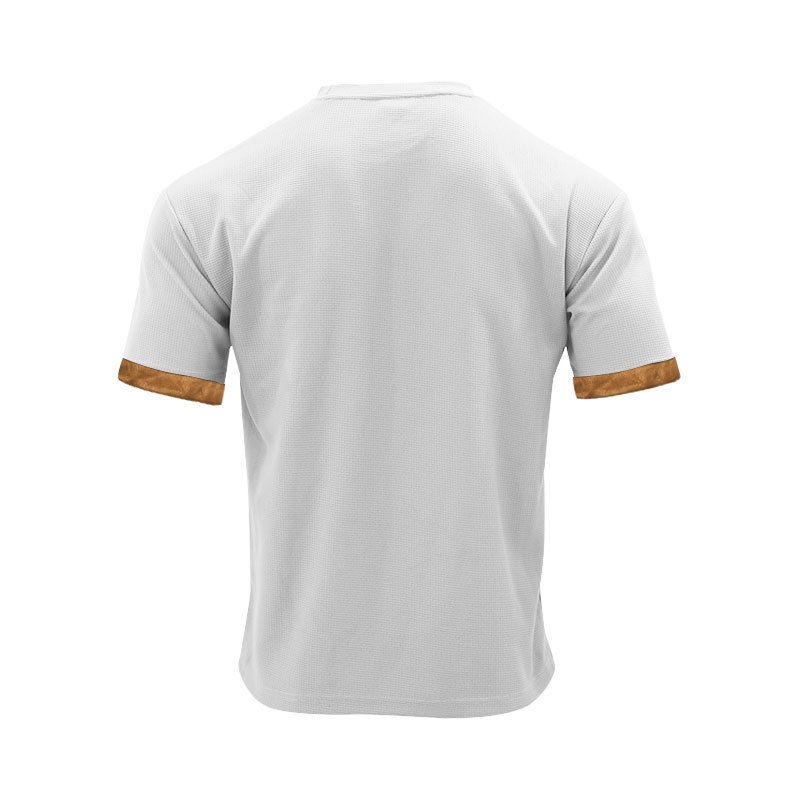 Camisa Henley de manga curta de verão, camiseta masculina com decote em V e alça, conjunto de cores combinando_voghion.com