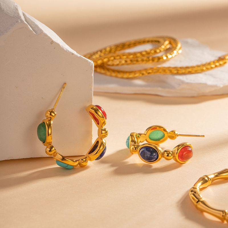 Instagram popolare placcato in oro intarsiato con orecchio in acciaio inossidabile a forma di C in pietra naturale, alla moda e versatile_voghion.com