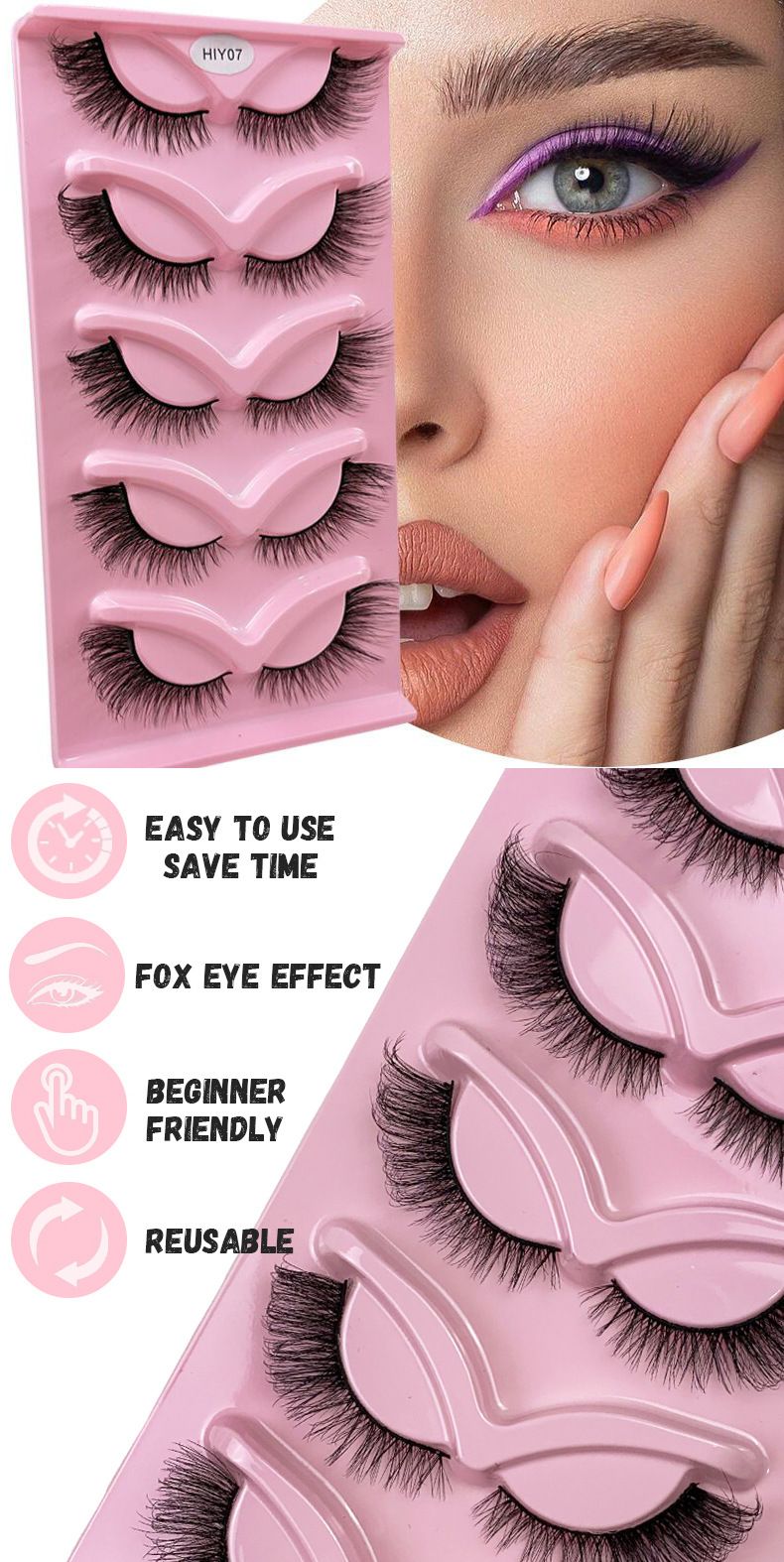 New eye tail elongated exaggerated 5 pairs of slim Halloween fox tie oblique fly false eyelashes_voghion.com