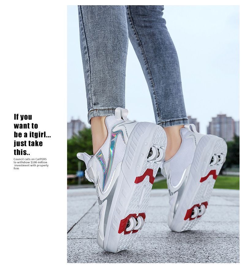 Patines de ruedas de cuatro ruedas para madres y niños, patines de ruedas para niños, patines de ruedas para estudiantes, deformación de contracción invisible_voghion.com