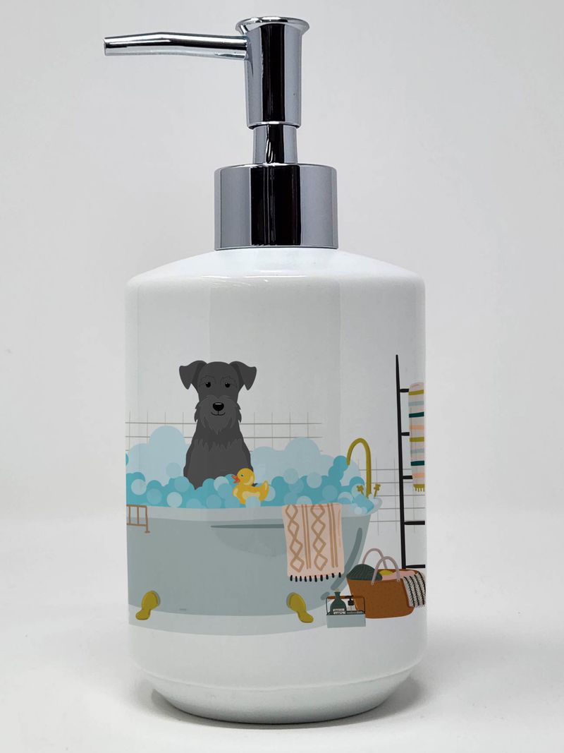 Black Miniature Schnauzer in Bathtub Ceramic Soap Dispenser Hand Soap Dispenser Pump Bottles for Bathroom Kitchen, Empty Refillable Liquid Soap Contai_voghion.com