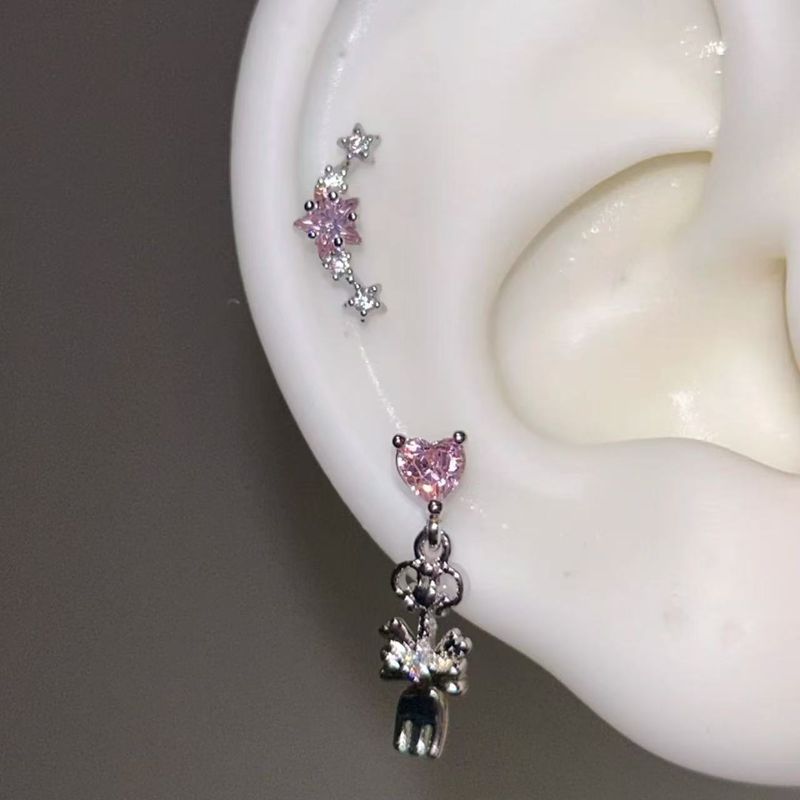 Sweet Cool Pink Heart Fork Spoon Titanium Steel Flat Bottom Ear Bone Studs Niche Design Sense High-end Earrings For_voghion.com