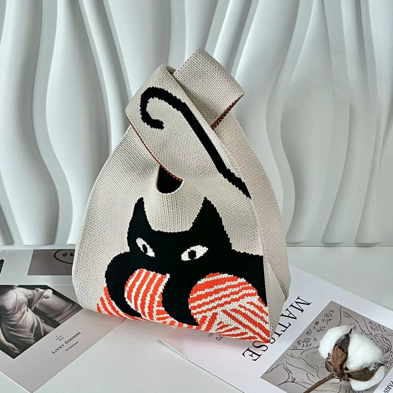 ins Panda Borsa a mano Borsa da donna Borsa in maglia Borsa a secchiello in lana con regalo a mano Borsa tote Borsa per il pranzo in scatola_voghion.com