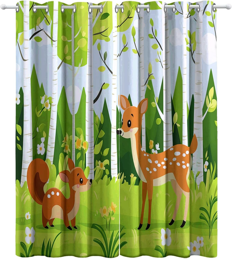 Tende per soggiorno, super morbide, termiche, isolanti, con divertenti animali della foresta, per bambini, motivo: tende oscuranti con occhielli, protezione UV_voghion.com