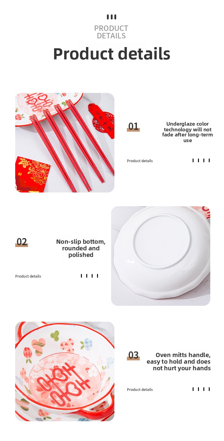 Red Wedding Ceramic Dinnerware Set - Chinese Style Lucky Bowls & Plates For Newlyweds (12-Piece Gift Set)_voghion.com