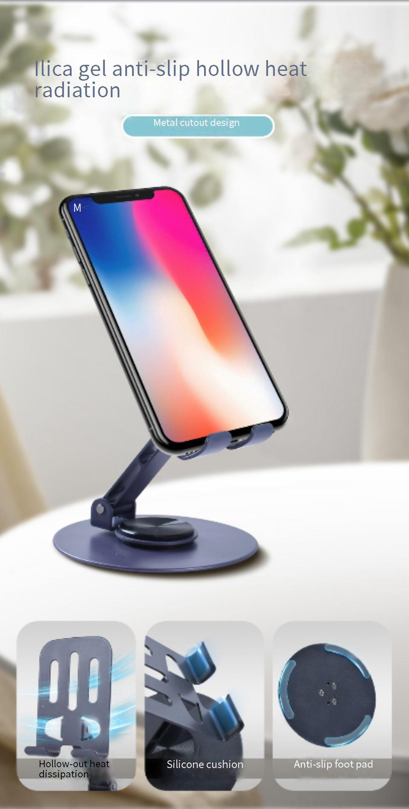 360° Rotating Alloy Phone Stand, Foldable Desktop Holder For Phone/Tablet, Adjustable Lazy Bracket For Watching Videos, Live Streaming, Office_voghion.com