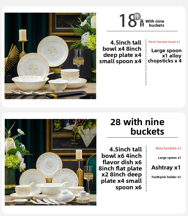 Bone Dinnerware Set – Luxury Handcrafted Round Bowls & Plates With Gold Trim (Microwave Safe Gift Box For Holidays & Weddings)_voghion.com
