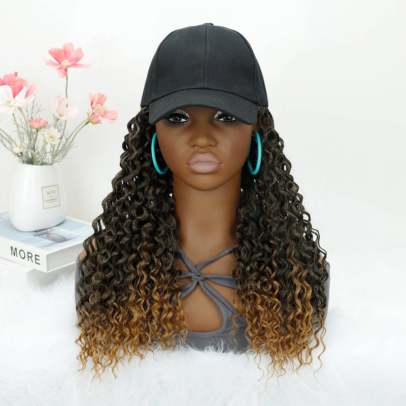 18 Zoll Hutperücke, Hut mit befestigten Haaren für Frauen, schwarze Baseballkappe mit Haarverlängerungen, lange gewellte Baseballkappenperücke, verstellbare Hüte für den Alltag_voghion.com