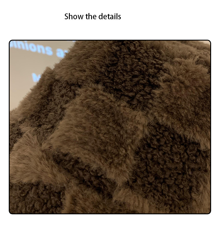 Lammfell-Bucket-Hut für Damen, Herbst und Winter, dick, warm, Netz, rot, Beckenhut, Buchstaben-Bucket-Hut lässt das Gesicht klein aussehen_voghion.com