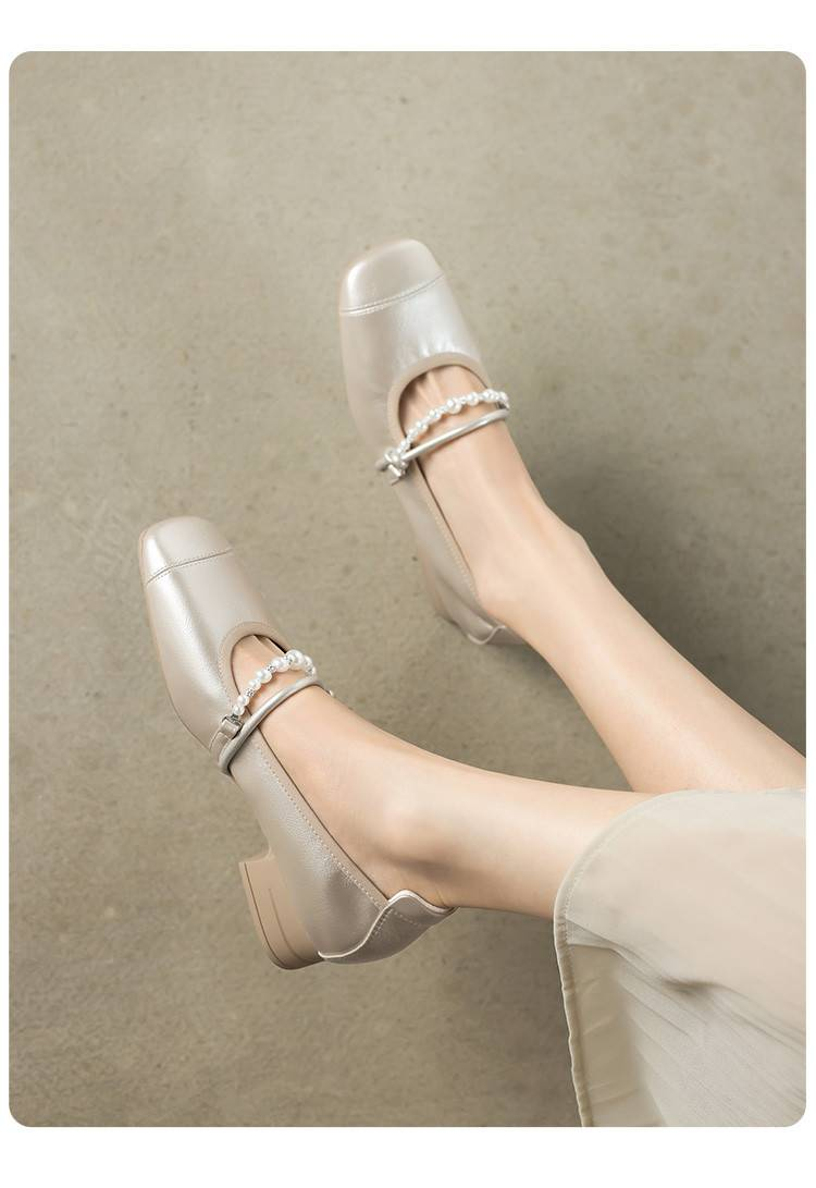【Suola morbida e tomaia morbida】Cameido Delicate Pearl Ankle Strap Mary Jane Shoes, 2025 Autunno Tacco spesso Scarpe basse singole_voghion.com