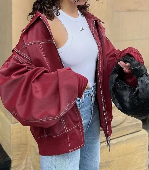 Vintage-inspirierte Damenjacke mit Reißverschluss – Lockere Passform, Langarm, Polyester, Streetwear-Mode (Rot, Kaffeebraun, Schwarz, Blaugrün, Braun, Grün)_voghion.com