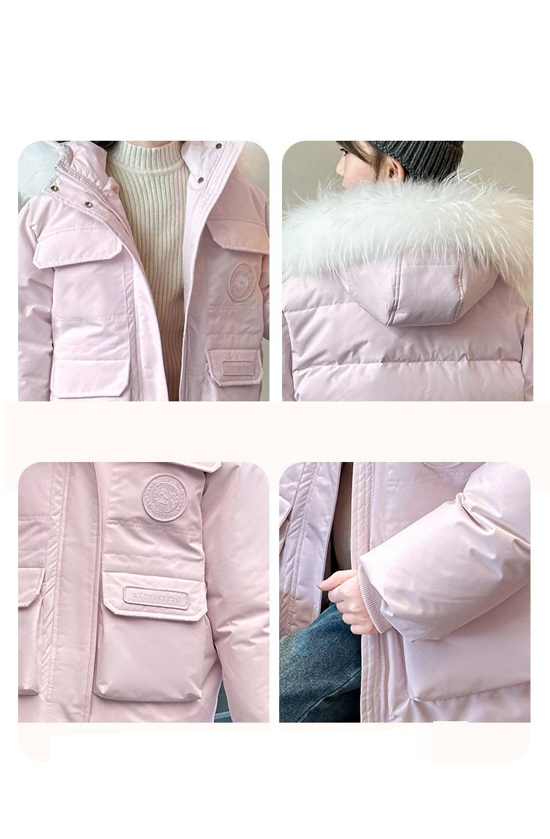 Winterparka für Mädchen von Mother & Kids mit Kapuze und Kunstpelzbesatz, dicke lange Daunenjacke für Kinder, warme, winddichte Oberbekleidung in Cremerosa_voghion.com