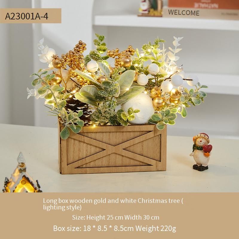 Mini-Weihnachtsbaum in Gold mit Lichterkette – Tischdekoration aus Holz für Zuhause und Büro (Weiß/Gold, 20–50 cm, beleuchtet/unbeleuchtet erhältlich)_voghion.com
