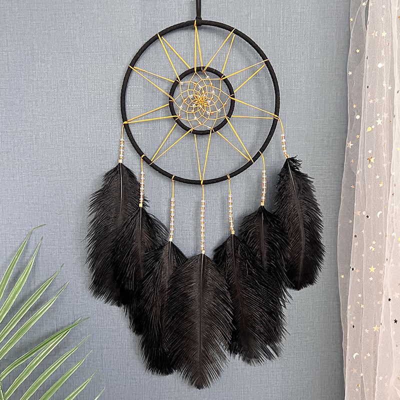 Original High-end Ostrich Feather Dream Catcher Hanging Black Gold Style European And American Creative Indoor_voghion.com