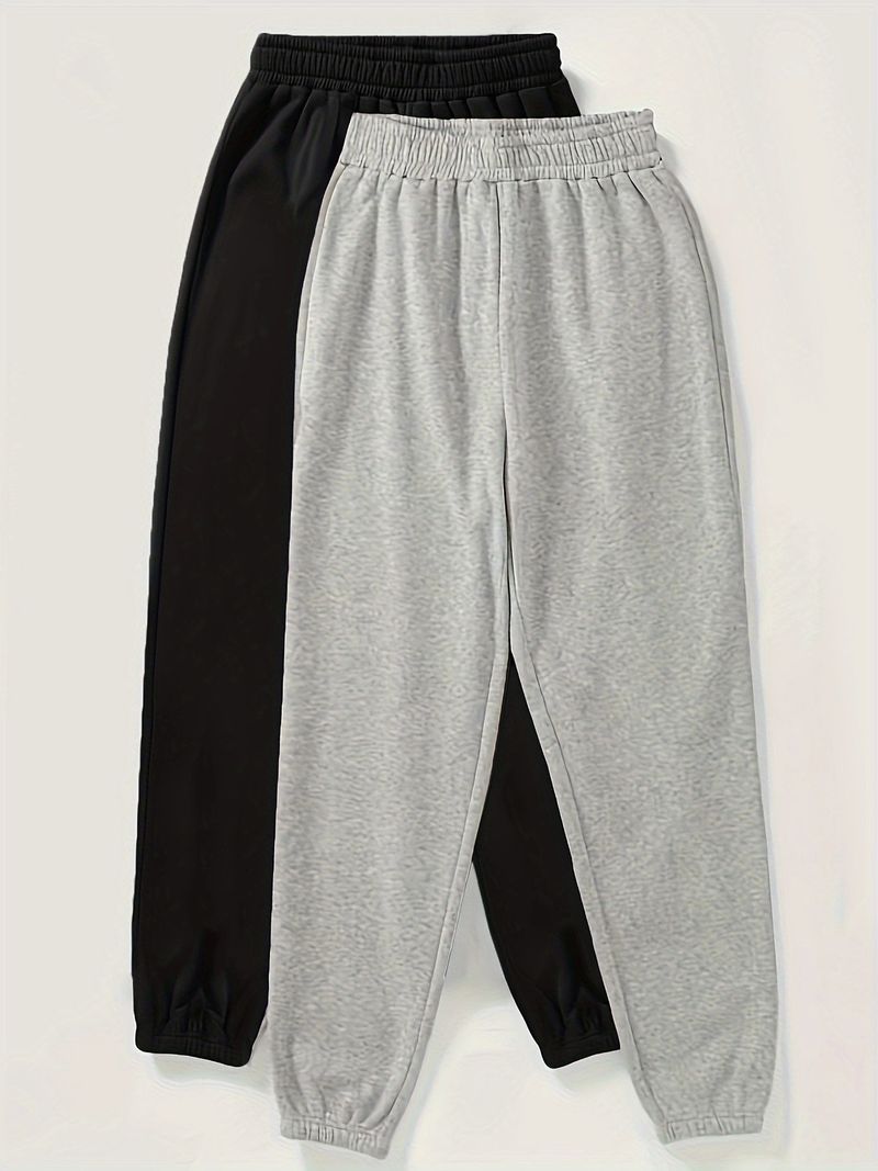 Lot de 2 pantalons streetwear décontractés pour femmes - Taille haute, coupe ample, style hip-hop, en polyester, coloris noir et blanc et noir et gris_voghion.com