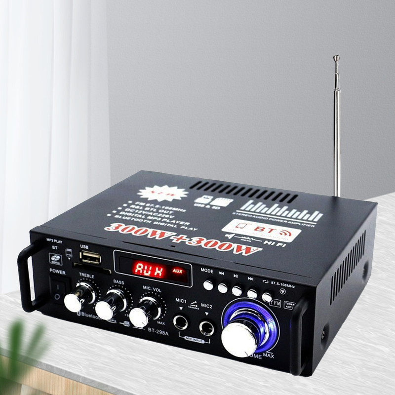 BT-298A Power Amplifier Practical Liquid-crystal Display 2CH 12V/220V 600W HiFi Bluetooth-compatible 5.0 Audio Amplificador For Home_voghion.com