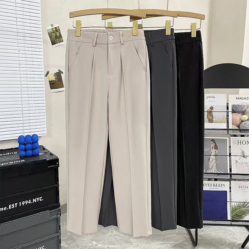 Spring And Summer New Men's Suit Pants Men's Solid Color Non-ironing Casual Pants Commuting To Work Slim-fitting Solid Color Nine-point Pants_voghion.com