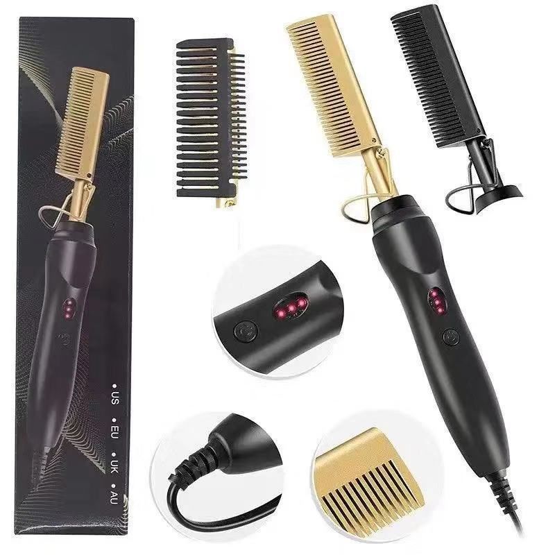 Elektrische Haarglättungsbürste aus Kupfer – 2-in-1-Styling-Tool für glattes und welliges Haar zu Hause (schnelles Aufheizen und Anti-Frizz)_voghion.com