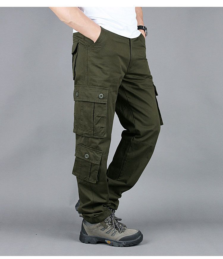 Salopetă de exterior pentru bărbați, cu buzunare, din bumbac pur, dreaptă, lejeră, casual, pantaloni cu mai multe buzunare, primăvară și toamnă, pantaloni de mărime mare_voghion.com