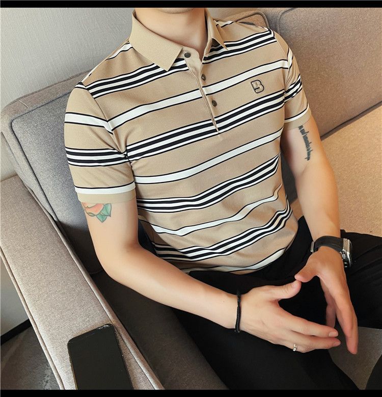 Douyin Kuaishou Supplies High-quality Summer Business Casual Men's Short-sleeved Shirts, Striped Antibacterial Cotton T-shirts_voghion.com