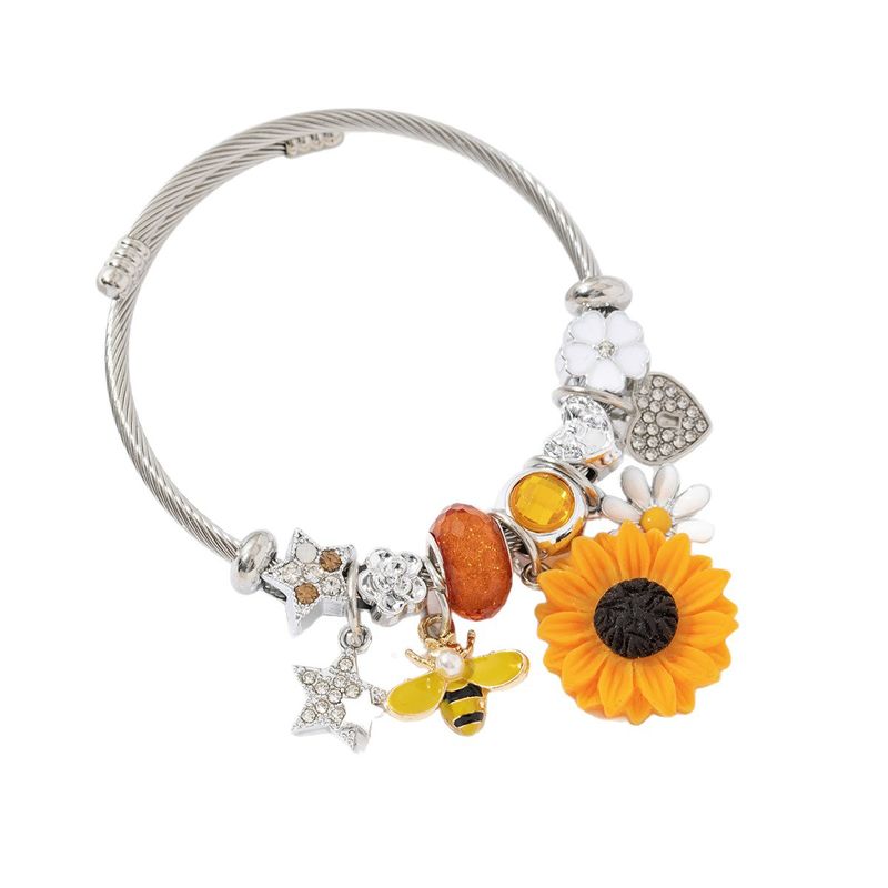 Braccialetto aperto in acciaio inossidabile fai da te con cuore, ape, farfalla e girasole, stile fresco e in saldo, per donna_voghion.com