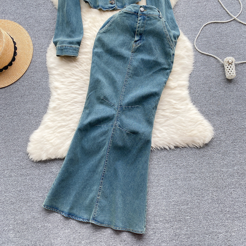Traje de mujer con chaqueta tipo cárdigan de diseño, falda de cola de pez, falda de dos piezas de moda_voghion.com