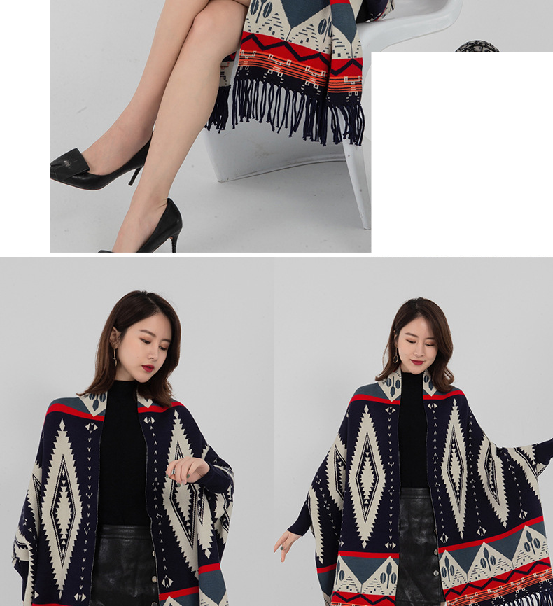 Fashion ethnic style cape with sleeve top women's sweater coat cape type knitted cardigan outside match_voghion.com