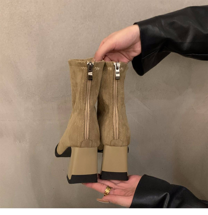 High heel Korean small ankle boots suede boots women's shoes 2024 new autumn and winter square thin short boots_voghion.com
