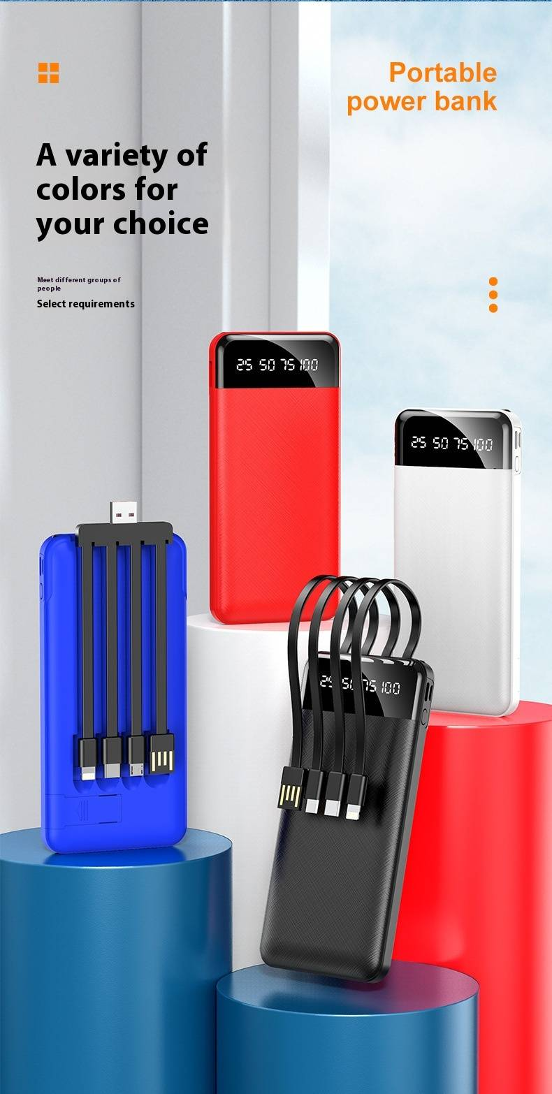 Cargador portátil ultrafino de 10 000 mAh con 4 cables integrados: minibatería externa de alta capacidad, carga rápida y diseño compacto._voghion.com