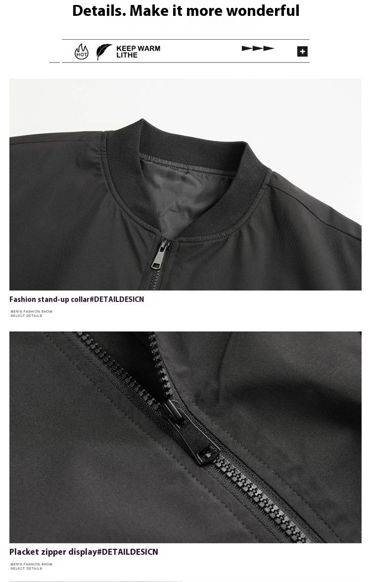 Men's Baseball Jacket Spring Lightweight Water-Resistant Slim Fit Casual Windbreaker Coat With Stand Collar_voghion.com