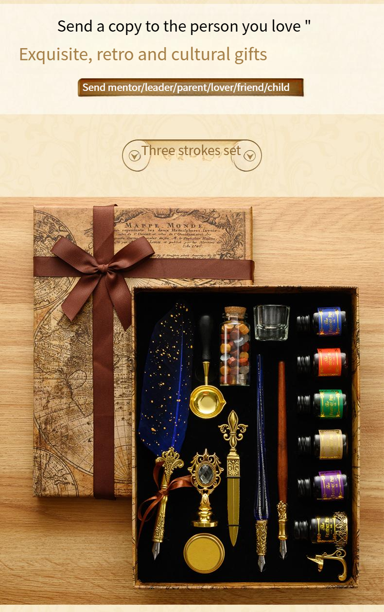 Federstift-Set mit Tinte, britischer Retro-Dip-Federstift, Wachssiegel, Student-Dip-Pen_voghion.com